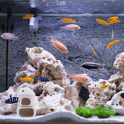 Cute Betta Fish Tank House with Cave Set, Small Mushroom Fish Aquarium Decor Pottery Hide Cave Habitat Hut for Betta Fish Passing or Hiding Safely...