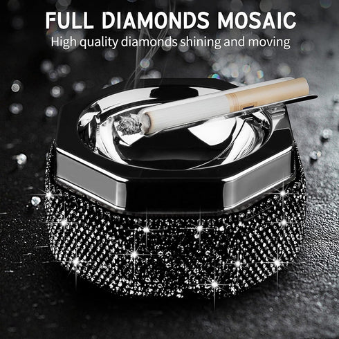 Ashtray,Stainless Steel Ashtray with Lid Bling Crystal Diamonds,Cigarette Ashtray for Indoor or Outdoor Use,Ash Holder for Smokers,Desktop Smoking...