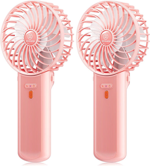 JZCreater 2Pack Mini Handheld Fan,Portable Hand Held Fan, 15H Cooling Fan, Quiet 4 Speed, USB Rechargeable Battery Operated Desk Fan, Small Electr...