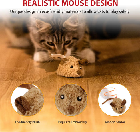 Gigwi Interactive Cat Toy Mouse, Moving Automatic Cat Toys Mice Electronic with Furry Tail, Automatic Squeaky Cat Toys for Kitten Indoor/Outdoor E...