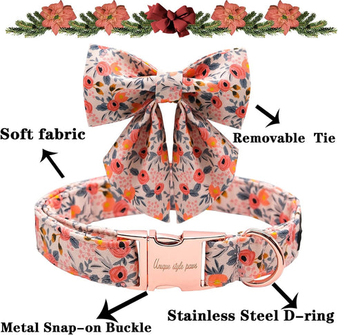 Unique style paws Dog Collar with Tie Adjustable Pink Bowtie Puppy Collars for Small Medium Large Dogs and Cats-M...