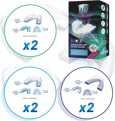 Mouthguard - 3 Different Sizes Premium Set of 6 BPA Free Moldable, Customizable, Trimmable Dental Grade Mouth Guard for Grinding Teeth Clenching B...