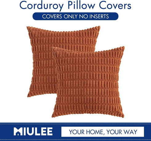 MIULEE Pack of 2 Corduroy Decorative Throw Pillow Covers 12x12 Inch Soft Boho Striped Fall Pillow Covers Modern Farmhouse Home Decor for Sofa Livi...
