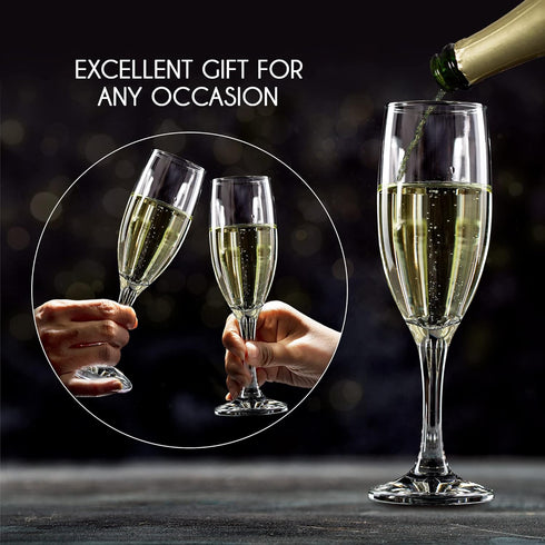 Volarium Champagne Flutes Set of 6, Elegant Crystal Glasses for Sparkling Wine, Perfect for Christmas, Weddings, Parties, and Family Dinners – Dur...