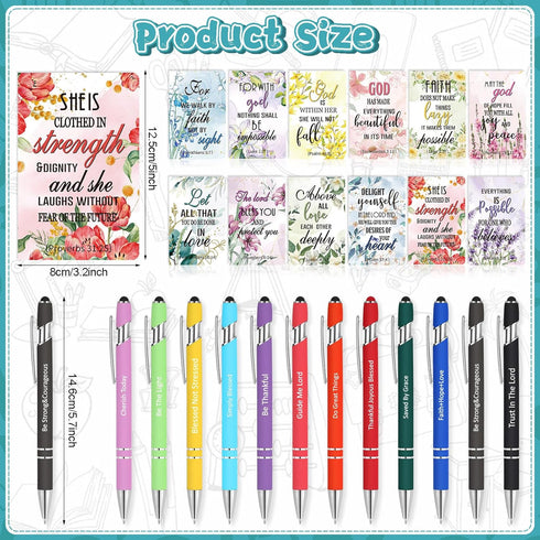 24 Pcs Inspirational Gift Set Christian Metal Pen Motivational Pocket Notepads Faith Prayer Bible Ballpoint Pen Black Ink Quotes Notebook for Wome...