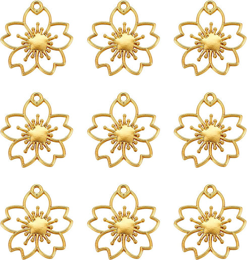 Pandahall 20Pcs Flower Alloy Open Back Bezel Pendants 30x28x2.5mm Sakura Hollow Frame Pendant Charms For DIY UV Resin Pressed Flower Jewelry Makin...