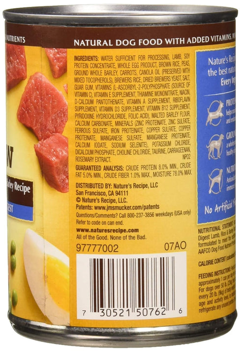Nature's Recipe Easy to Digest Wet Dog Food, Lamb, Rice & Barley Cuts in Gravy Recipe, 13.2 Ounce Can...