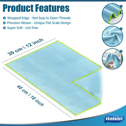 Easy Clean Dish Cloths Streak Free Miracle Microfiber Cleaning Cloths for Kitchen Counter Window Mirror Glass Lint Free Polishing Rag Reusable, 12...