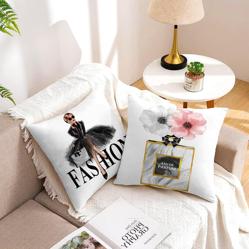 Black White Decorative Pillow Covers 18X18 Bedroom Throw Pillow Covers Pink Fashion Girls Gold Perfume Cute Sofa Couch Decorative Square Pillow Co...
