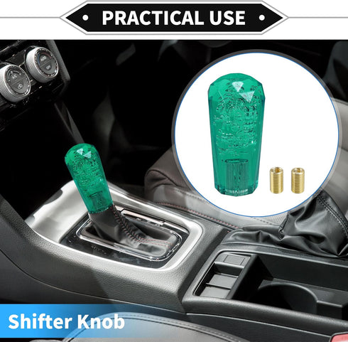 Gear Shifter Knob Kit, 10cm Faux Crystal Stick Shifter Lever Knob Universal for Automatic and Manual Vehicles Durable Acrylic Cyan-Blue with 2 Ada...