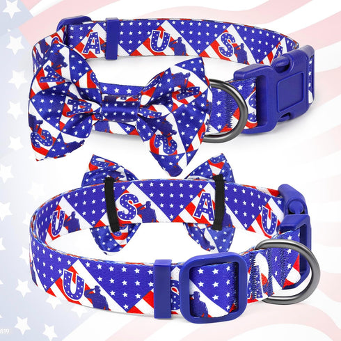 American Flag Dog Collar Ayaseen 4th of July Dog Collar, Adjustable Dog Bow Tie Collar, Independence Day Red White and Blue Dog Collar, Dog Collar...