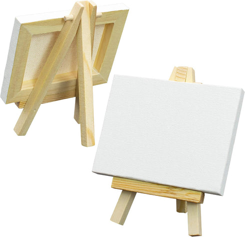 FIXSMITH 3x4 Inch Mini Stretched Canvas Easel Set- Bulk Pack of 12,Set Contains 12 Mini Rectangle Canvases &12 Mini Easels,Small White Art Canvase...