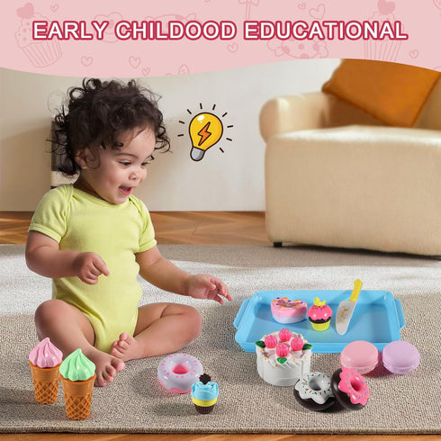 Play Food Sets for Kids Kitchen - Kitchen Accessories for Kids - Toy Food - Pretend Play Plastic Desserts Cake Ice Cream and Donuts - Educational ...