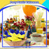Domensi 24 Set Yellow Cartoon Theme Party Plastic Cutlery Set Include Blue Disposable Plastic Spoons Forks Knives Yellow Paper Napkins Satin Ribbo...