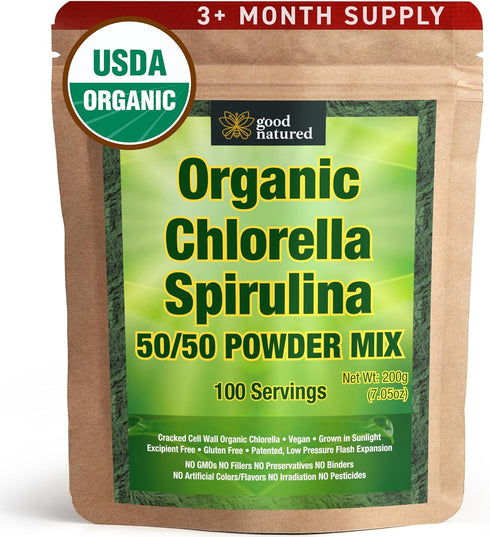 Good Natured Organic Spirulina and Chlorella Powder 50/50 Mix - 3 Month Supply - Vegan & Non-GMO Chlorella and Spirulina Powder...