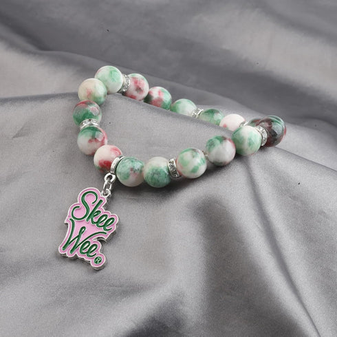 WSNANG Greek Paraphernalia Sorority Gifts Pink and Green Bead Bracelet Sorority Brooch Pin Gift Pink and Green Jewelry...
