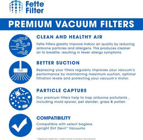 Fette Filter - Vacuum HEPA Filter Compatible with Dirt Devil F1 (F-1) Compare to Part # 3JC0280000, 3-JC0280-000 & 2JC0280000, 2-JC0280-000 (Pack ...