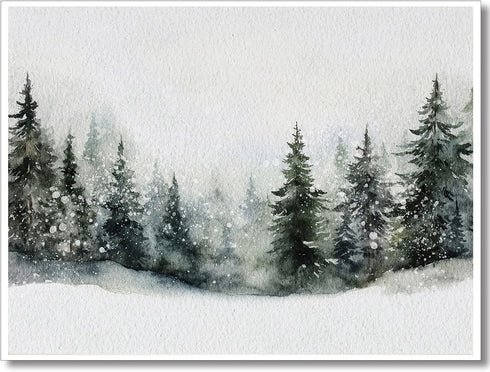 Enlaizhude Winter Forest Landscape,Snowy Winter Landscape Evergreen Trees Watercolor Painting Christmas Pine Trees In Winter,Winter Scene |Snowy L...