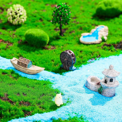 Stone Roller Mill Garden Accessories Miniature Garden Bridge Figurines Garden Decor Mini Lighthouse Water Well Mini Figurines Ornament for Micro L...