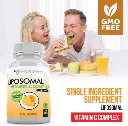 Liposomal Vitamin C 1400mg Per Serving - 180 Veggie Capsules High Absorption Ascorbic Acid, Lypo-Spheric Vitamin C Complex Immune Support Suppleme...
