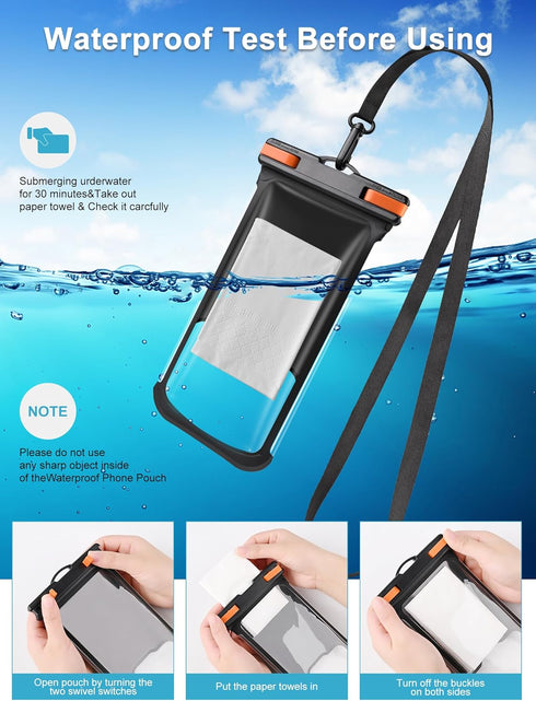Waterproof Phone Pouch - 2 Pack Underwater Dry Bag, IPX8 Water Proof Phone Case for iPhone 15 14 13 12 Pro Max XS Samsung Case Up to 7.0" Detachab...