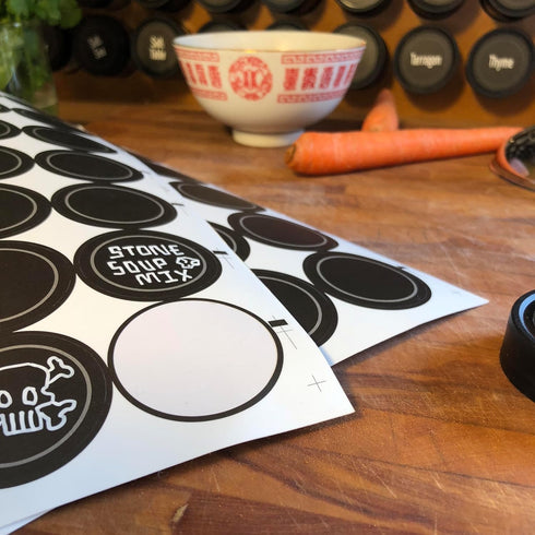AllSpice 70 Black Water Resistant Round Spice Jar Labels Set 1.5"- Fits Penzeys and AllSpice Jars- Blank...
