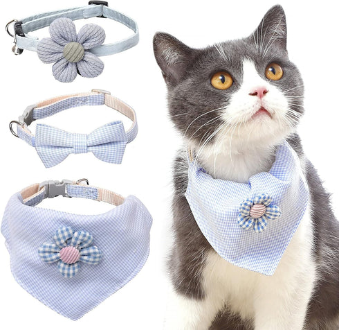 NA SooGree Cat Collar, Bow Tie Kitten Collar Bandana Adjustable Pet Neck Bows with Removable Bowtie Bandana Cute Flower Collar Accessories Gift fo...