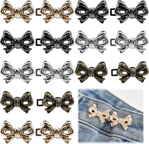 8 Pairs Cute Metal Bows Buttons, Pants Waist Tightener, Detachable Adjustable Bow Jean Buttons, Pant Waist Tightener Adjuster Waist Smaller for Me...