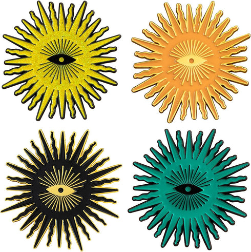 Enamel Lapel Pin Set - 4 Large Pins: Stylish and Fun Gift, Cool Pins for Family and Best Friends. Sun Amulet Spiritual Brooches....