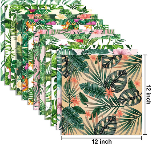 24 Sheets Tropical Plants Pattern Paper Set, 12"x12" Tropical Palm Leaves Patterned Cardstock Paper Tropical Flowers Scrapbooking Supplies Paper O...