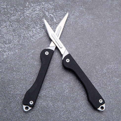 Samior S12 Mini SlipJoint Scalpel Folding Pocket Knife with 10pcs #11 Replaceable Blade, Black G10 Handle Utility EDC Keychain Knife for Box Cutti...