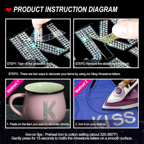 Locacrystal 34Pcs Bling Rhinestone Alphabet Letter Stickers, A-Z Letters Self-Adhesive Iron-on Crystal Rhinestones Word Stickers for Cars Arts Cra...