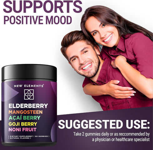 Antioxidant SuperStars - Elderberry Gummies with Mangosteen | Acai Berry | Goji Berry | Noni Fruit | Black Sambucus Elderberry Gummies For Kids an...