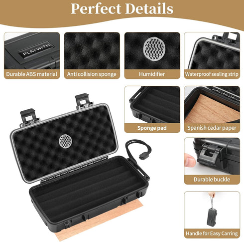 Travel Cigar Humidors Box Case with Built-in Humidifier Disc Spanish cedar paper- Airtight, Waterproof, Portable & Durable Humidor Cigar Box - Qua...