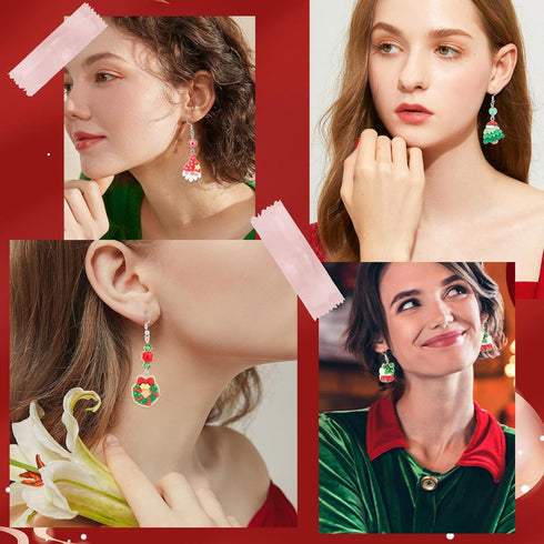 SUNNYCLUE 1 Box DIY 8 Pairs Christmas Charms Resin Xmas Gingerbread Man Charm Earrings Making Starter Kit Santa Claus Bear Flat Back Charm Love He...