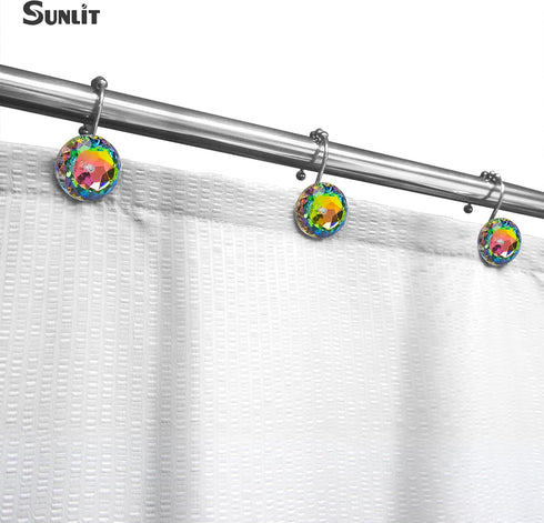 Sunlit Luxury Design Glitter Round Colorful Diamond Crystal Gem Bling with Glide Balls Shower Curtain Hooks, Rust Proof Metal Rhinestones Glam Sho...