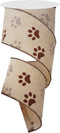 2.5” Wide Paw Print Wired Ribbon, Dog Ribbon Wired, 10 Yards (30 feet) Burlap Wire Edge Ribbon (Brown)...