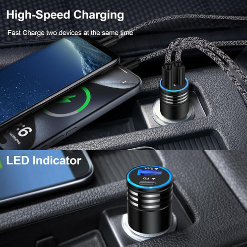 USB C Car Charger, 30W Fast Car Phone Charger Adapter 3FT USB C to USB C Cable for iPhone 15/15 Pro/15 Pro Max/15 Plus, Samsung S24 S23, Google Pi...