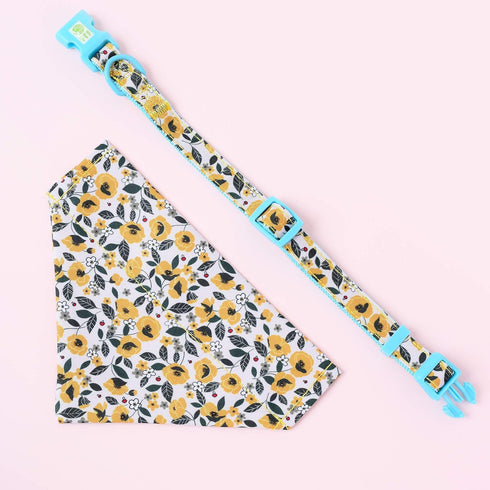 Mile High Life | Girl Dog Collars | Cute Bandana Collar | Soft Poly Cotton Fabric Collars for Small Dogs | Flower & Fruit Pattern(Bindweed, Collar...