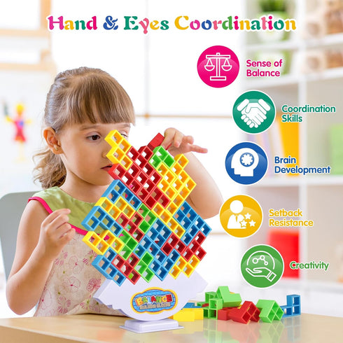 48 Pcs Tetra Tower Game, Stack Attack Family Board for 2 Players Family Games, Building Blocks Stacking Balance Games Toys for Kids, Adults, Frien...