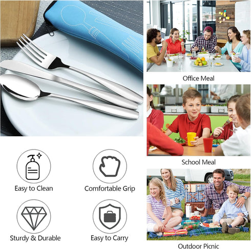6-Piece Stainless Steel Travel Camping Flatware, Lunch Cutlery Set with Case...