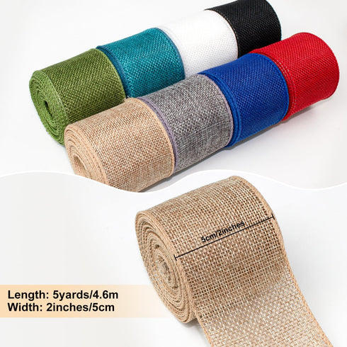 Burlap Ribbon Wired Ribbon 2 Inch Wide Burlap Wired Ribbon 8 Rolls 40 Yards Natural Solid Fabric Metal Wire Edge Ribbon for Crafts Gift Wrapping W...