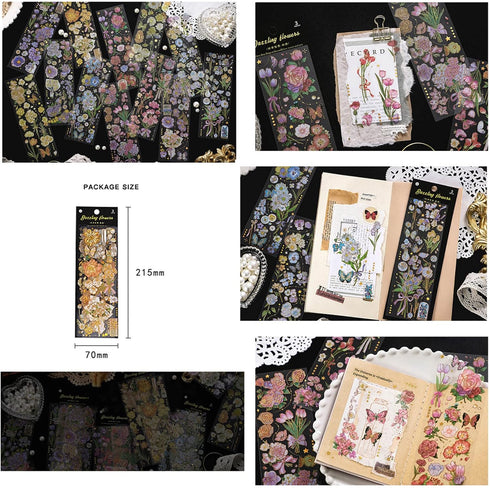 Vintage Flowers Stickers Set for Journaling - Maxleaf 12Sheets Clear Waterproof 3D Flowers Scrapbook Supplies Gold Foil Stickers Pack for Art Bull...