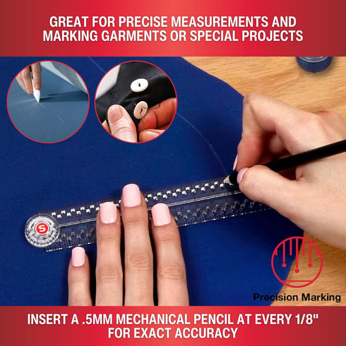 SINGER 12-Inch Folding Ruler with Precision Marking & Zero-Centering for Sewing, Quilting, Crafting & Patternmaking - Clear Metric Ruler - 15 Incr...
