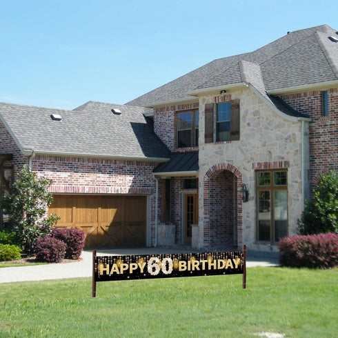 Joyiou Happy 60th Birthday Banner Decorations for Men Women, Gold 60 Year Old Birthday Party Décor Supplies, Happy Sixty Birthday Sign for Outdoor...