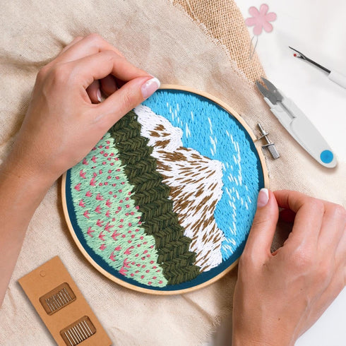 Fashhut Set of 3 Embroidery Kit for Adults with Patterns and Complete Instructions – Landscape Hand Embroidery Kits with 1 Embroidery Hoop, Needle...