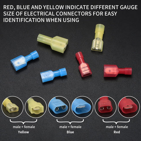 120 Pcs Spade Connectors Kit, Nylon 22-10 Gauge Male and Feamal Spade Terminal Connectors, Quick Disconnect Fully Insulated Nylon Wire Connectors ...