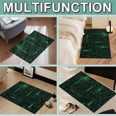 Washable Area Rug, Binary Code Design Entryway Rug Doormat Faux Wool Non-Slip Washable Low-Pile Floor Carpet for Indoor Front Entrance Kitchen Bat...
