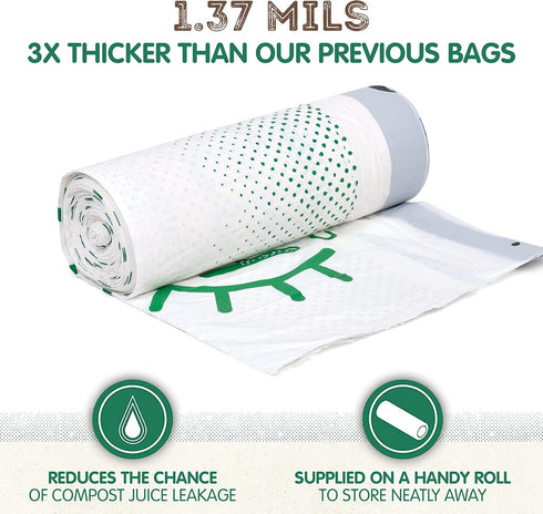 KC’s Compostable Tall Kitchen Trash Bags 13 Gallon, 25 Bags | Easy-Tie Drawstring Closure, 3X Extra Durable & Plant-Based Compostable Garbage Bags...