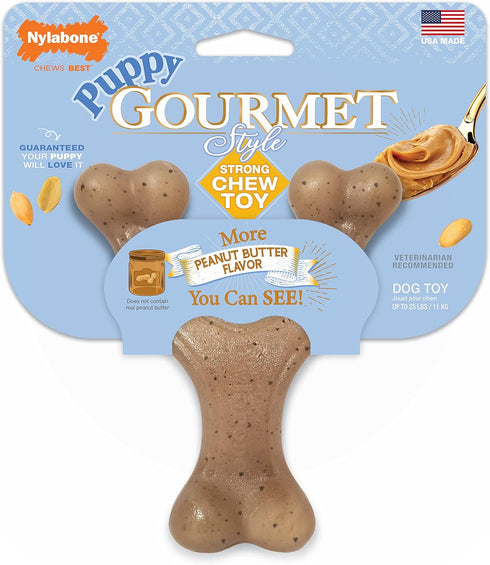 Nylabone Dog, Puppy Gourmet Style Strong Chew Toy Wishbone Peanut Butter Small/Regular (1 Count)...